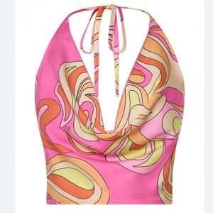 Meshki psychedelic print backless cropped halter top